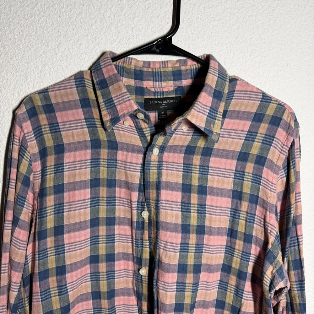 Banana Republic Flannel Shirt Mens Medium Multicolor Plaid Slim Fit‎ Button Down